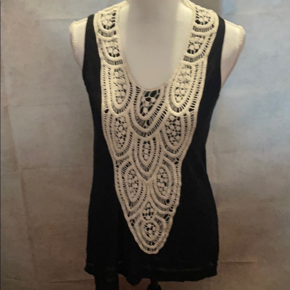 August Silk Lacy Front over Black Sleeveless Top